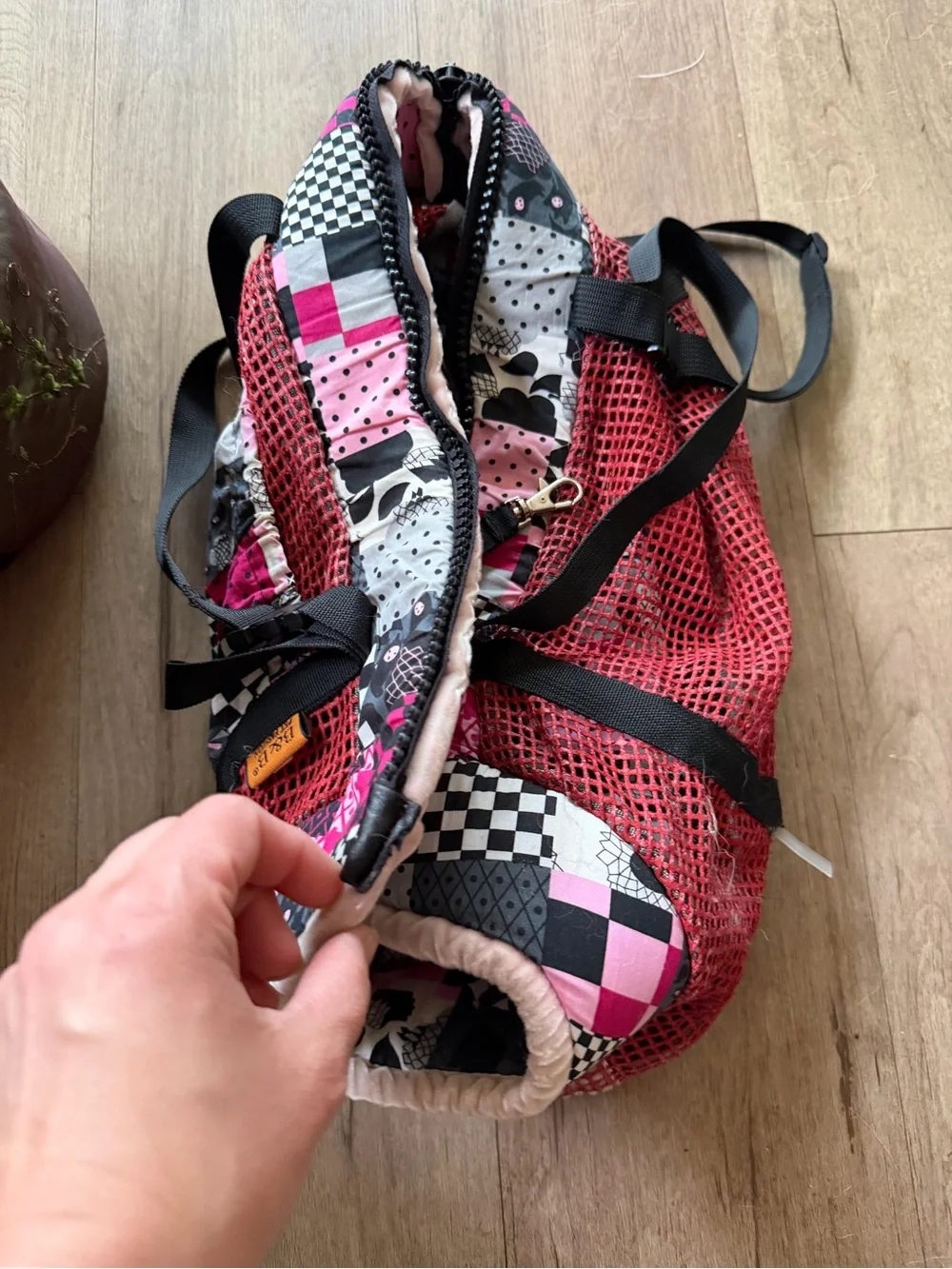 Quilted Pink & Black Patchwork Dog Carrier Tote